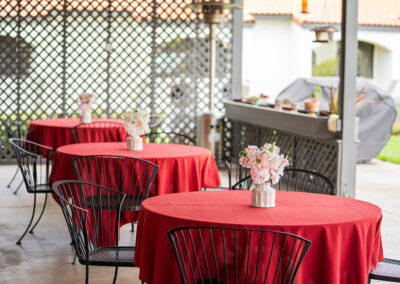 Tables and chairs outside in the courtyard at Ocean View