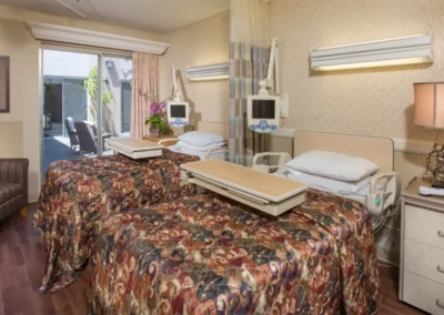 Two beds next to each other with bedside monitors at the Meadows on Sunset facility